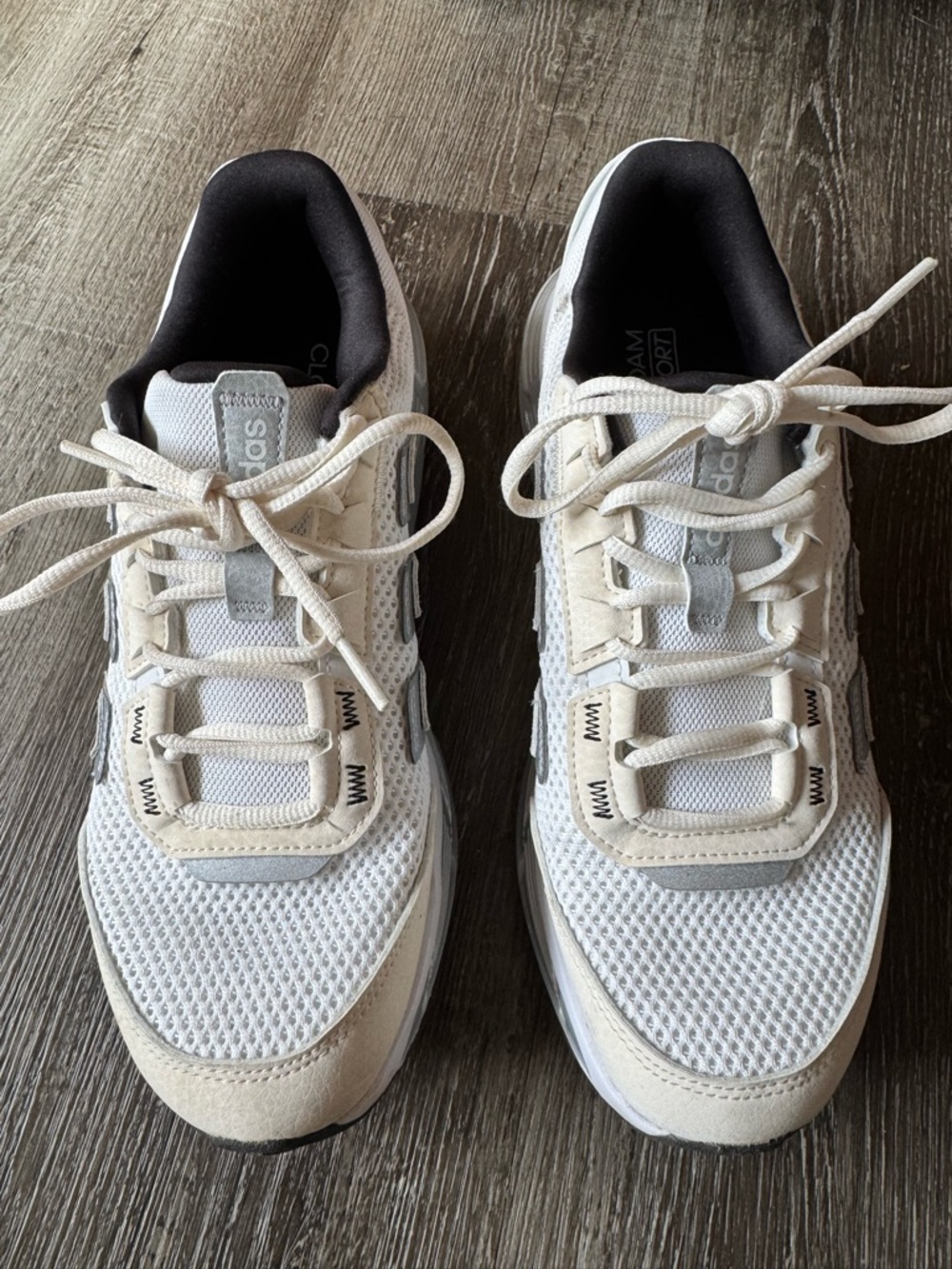 adidas Cloudfoam White and Off White Mesh Running Shoes